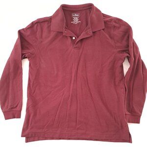 L.L.Bean Polo Shirt Mens Medium Burgundy Long Sleeve Traditional Fit Cotton